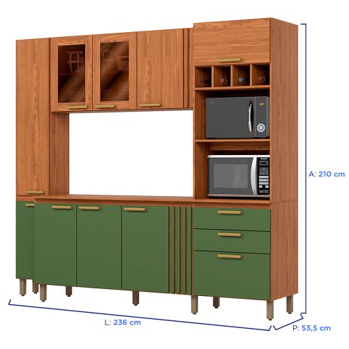 Cozinha Compacta BC01-216 10 Portas 2 Gavetas Nature/Verde - Briz - Imagem 2