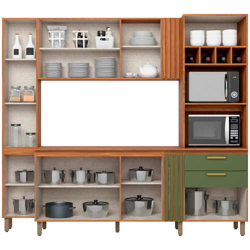 Cozinha Compacta BC01-216 10 Portas 2 Gavetas Nature/Verde - Briz - Imagem 3