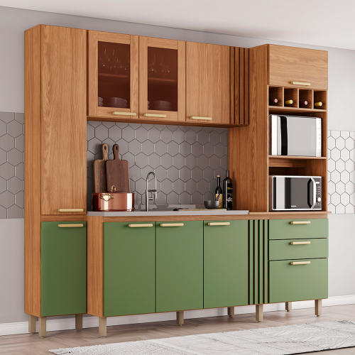 Cozinha Compacta BC01-216 10 Portas 2 Gavetas Nature/Verde - Briz - Imagem 5