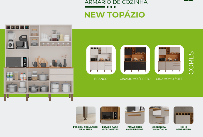 Armário de Cozinha New Topázio 6 Portas Sallêto Cinamomo/off White - Imagem 2