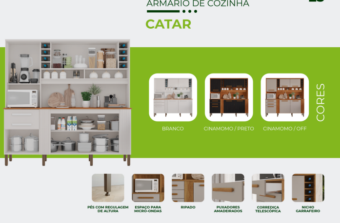 Armário de Cozinha Catar 6 Portas 2 Gavetas Salleto Cor Cinamomo Preto - Imagem 2