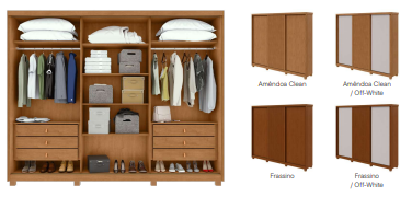 Guarda-roupa Ollie 3 Portas 6 Prateleiras 6 Gavetas 100% MDF Amêndoa Clean/Off White/Amêndoa Clean - Imagem 3