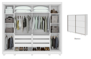 Guarda-Roupa Toronto Plus com Espelho – 2 Portas, 6 Gavetas, Branco – Lopas - Imagem 3