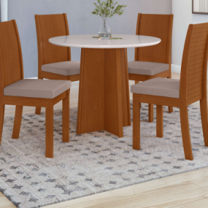 Conjunto Mesa 100cm Celebrare Redonda com 4 Cadeiras Apogeu Amêndoa Clean/Off White/Capuccino