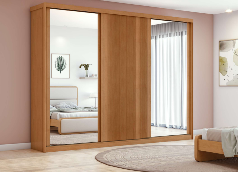 Guarda-roupa Ollie 3 Portas 6 Prateleiras 6 Gavetas 100% MDF Amêndoa Clean/Off White/Amêndoa Clean