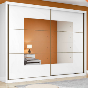 Guarda-Roupa Toronto Plus com Espelho – 2 Portas, 6 Gavetas, Branco – Lopas