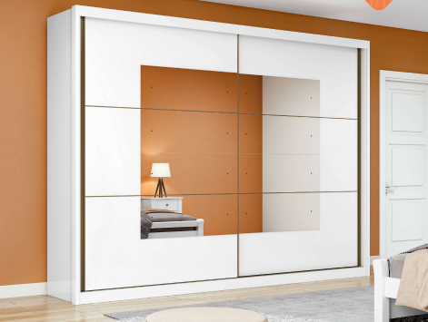Guarda-Roupa Toronto Plus com Espelho – 2 Portas, 6 Gavetas, Branco – Lopas
