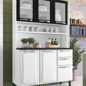 Armário Kit de Cozinha Compacta Aço 6 Portas 2 Gavetas Itatiaia Pratika Branco com Preto