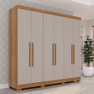 Guarda Roupa Casal 6 Portas Recife C/pés Salleto Cinamomo / Off White