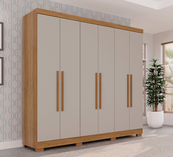 Guarda Roupa Casal 6 Portas Recife C/pés Salleto Cinamomo / Off White