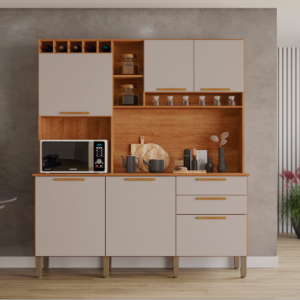 Armário de Cozinha New Topázio 6 Portas Sallêto Cinamomo/off White