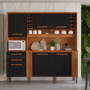 Armário de Cozinha Catar 6 Portas 2 Gavetas Salleto Cor Cinamomo Preto