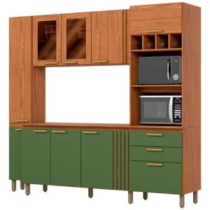 Cozinha Compacta BC01-216 10 Portas 2 Gavetas Nature/Verde - Briz