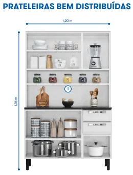 Armário Kit de Cozinha Compacta Aço 6 Portas 2 Gavetas Itatiaia Pratika Branco com Preto - Imagem 5