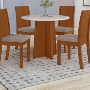 Conjunto Mesa 100cm Celebrare Redonda com 4 Cadeiras Apogeu Amêndoa Clean/Off White/Capuccino
