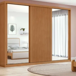 Guarda-roupa Ollie 3 Portas 6 Prateleiras 6 Gavetas 100% MDF Amêndoa Clean/Off White/Amêndoa Clean