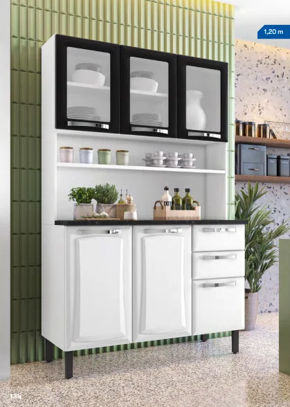 Armário Kit de Cozinha Compacta Aço 6 Portas 2 Gavetas Itatiaia Pratika Branco com Preto