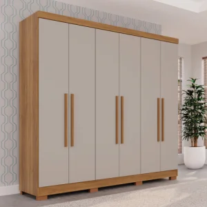 Guarda Roupa Casal 6 Portas Recife C/pés Salleto Cinamomo / Off White