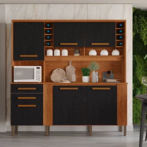 Armário de Cozinha Catar 6 Portas 2 Gavetas Salleto Cor Cinamomo Preto